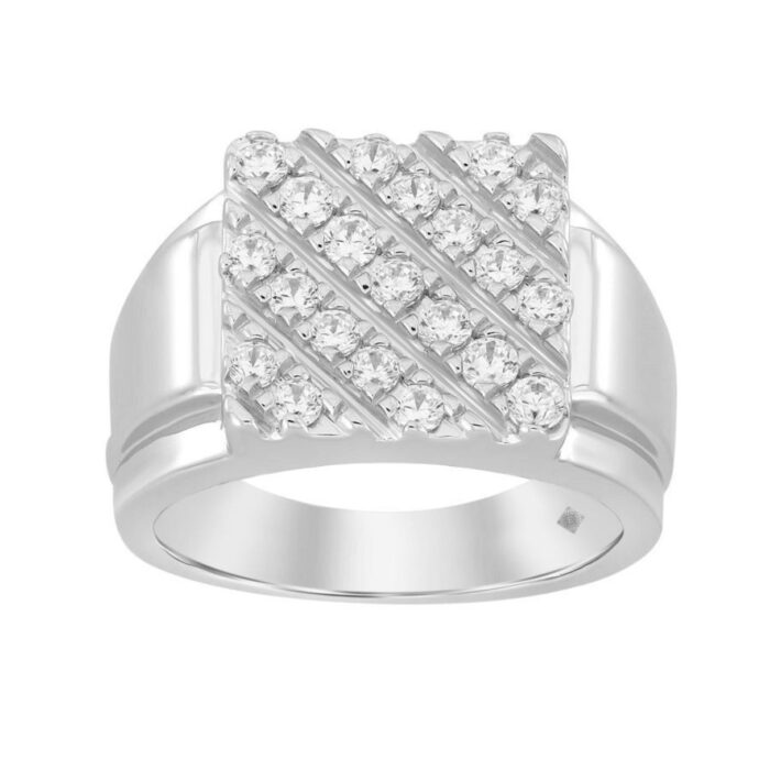 MEN'S RING 1CT ROUND DIAMOND 14K WHITE GOLD - Image 1
