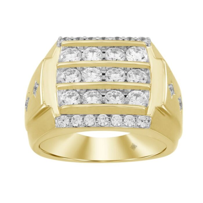 MEN'S RING 2CT ROUND DIAMOND 14K YELLOW GOLD - Image 1