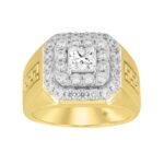 14K YELLOW GOLD 2 1/2CT ROUND/PRINCESS DIAMOND MEN'S RING (CENTER STONE PRINCESS DIAMOND 1CT )