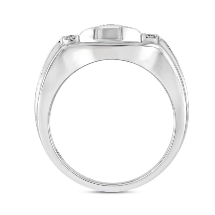 MEN'S RING 1CT ROUND DIAMOND 14K WHITE GOLD - Image 2