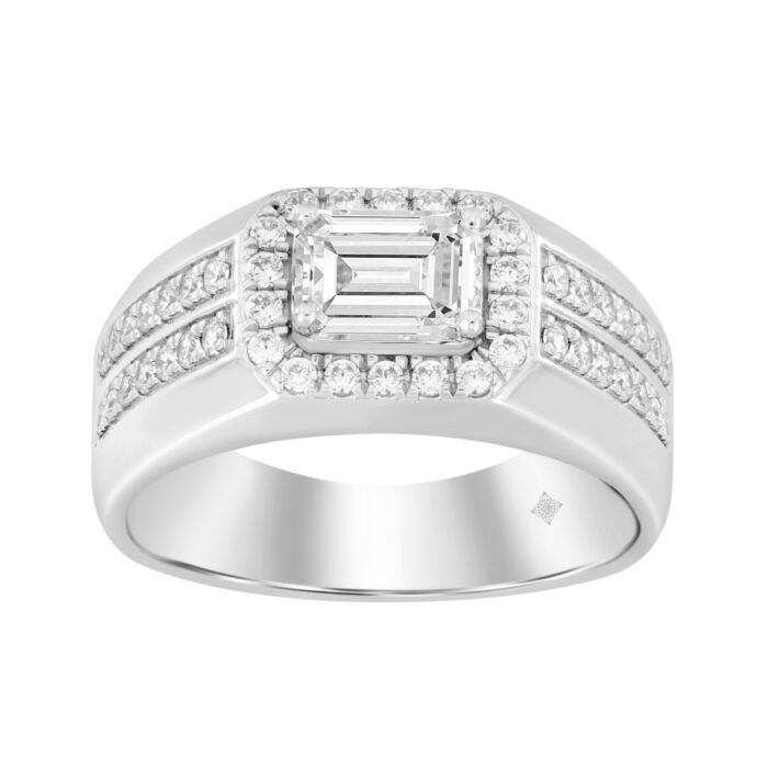 MEN'S RING 1 1/2CT ROUND/EMERALD DIAMOND 14K WHITE GOLD (CENTER STONE EMERALD DIAMOND 1CT) - Image 1