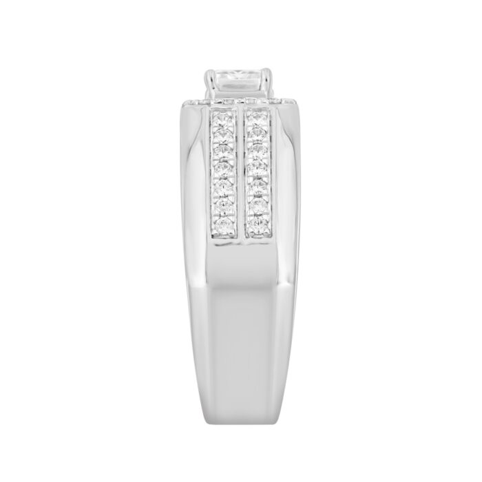 MEN'S RING 1 1/2CT ROUND/EMERALD DIAMOND 14K WHITE GOLD (CENTER STONE EMERALD DIAMOND 1CT) - Image 3
