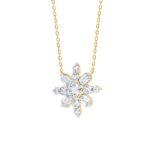 LADIES PENDANT 1 1/2CT ROUND/EMERALD DIAMOND 14K YELLOW GOLD WITH CHAIN - Image 3
