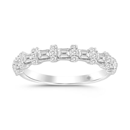 14K WHITE GOLD 1CT ROUND/EMERALD DIAMOND LADIES BAND