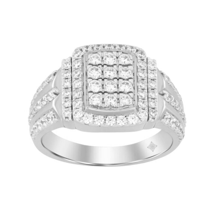 MEN'S RING 1 1/4CT ROUND DIAMOND 14K WHITE GOLD - Image 1