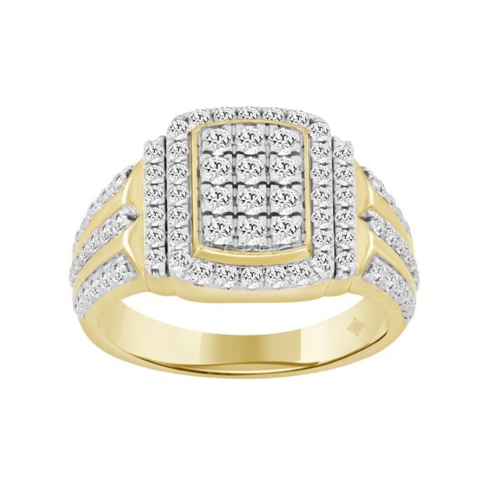 MEN'S RING 1 1/4CT ROUND DIAMOND 14K YELLOW GOLD - Image 1