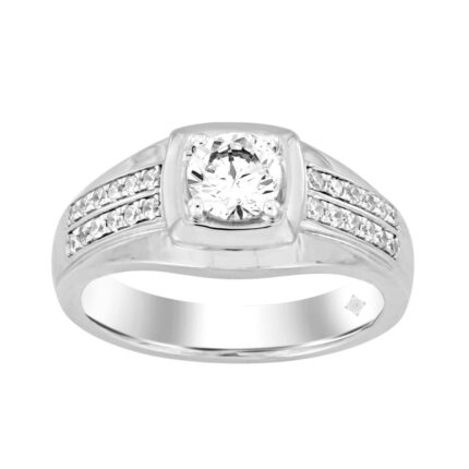 MEN'S RING 1CT ROUND DIAMOND 14K WHITE GOLD