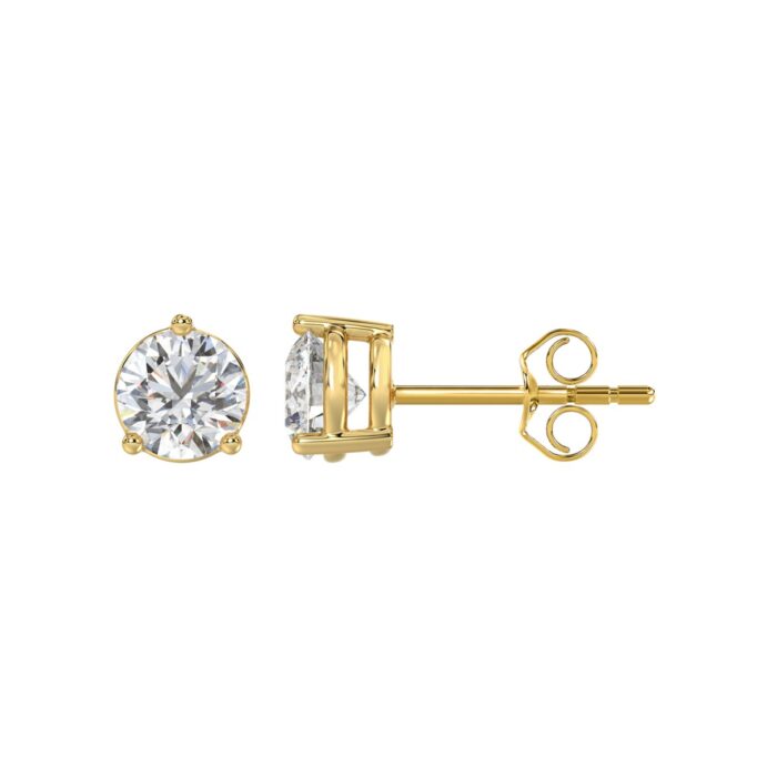 14K YELLOW GOLD 2CT ROUND DIAMOND LADIES SOLITAIRE EARRINGS - Image 2