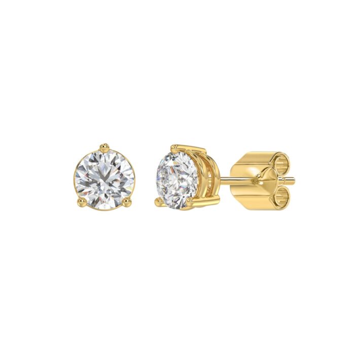 14K YELLOW GOLD 2CT ROUND DIAMOND LADIES SOLITAIRE EARRINGS - Image 3