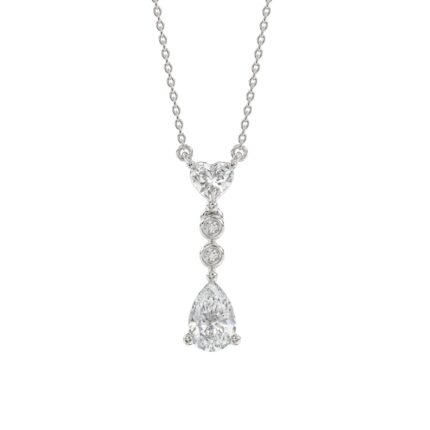 LADIES NECKLACE 3/4CT ROUND/PEAR/HEART DIAMOND 14K WHITE GOLD WITH CHAIN
