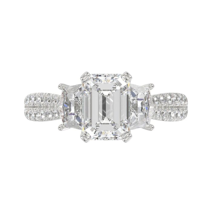 LADIES RING 3CT ROUND/EMERALD/CADILLAC DIAMOND 14K WHITE GOLD (CENTER STONE EMERALD DIAMOND 2CT ) - Image 5