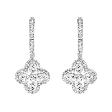 LADIES EARRINGS 1 1/2CT ROUND/PEAR DIAMOND 14K WHITE GOLD