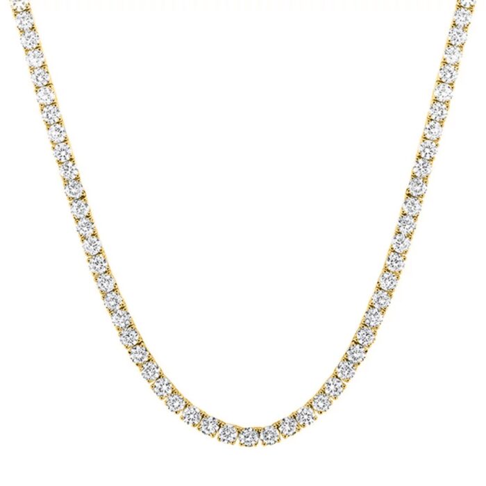 LADIES TENNIS NECKLACE 9 1/2CT ROUND DIAMOND 14K YELLOW GOLD - Image 1