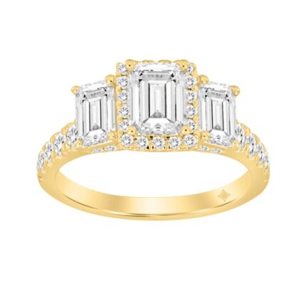 LADIES RING 2 1/2CT ROUND/EMERALD DIAMOND 14K YELLOW GOLD (CENTER STONE EMERALD DIAMOND 1CT )