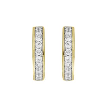 LADIES HOOP EARRINGS  5/8CT ROUND DIAMOND 14K YELLOW GOLD