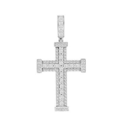MEN'S CHARM PENDANT 3CT ROUND/EMERALD DIAMOND 10K WHITE GOLD