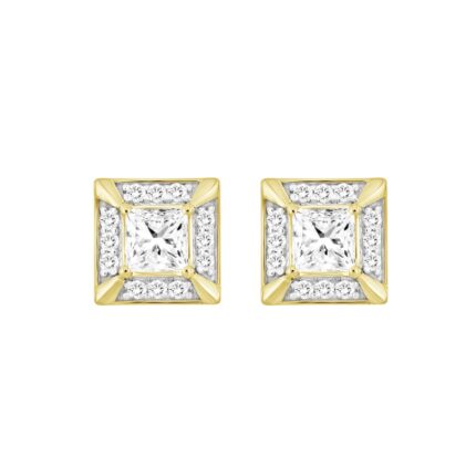 LADIES EARRINGS 1 1/4CT ROUND/PRINCESS DIAMOND 10K YELLOW GOLD