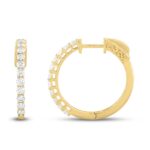 LADIES HOOP EARRINGS 1CT ROUND DIAMOND 14K YELLOW GOLD - Image 2