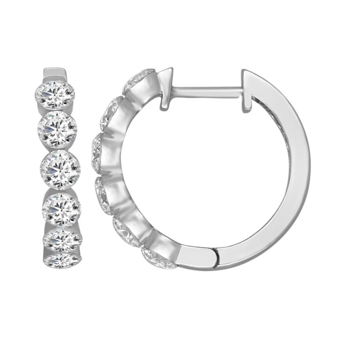 LADIES HOOP EARRINGS 1 3/4CT ROUND DIAMOND 14K WHITE GOLD - Image 2