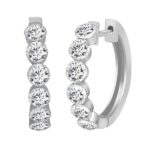 LADIES HOOP EARRINGS 1 3/4CT ROUND DIAMOND 14K WHITE GOLD - Image 3