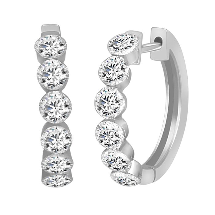 LADIES HOOP EARRINGS 1 3/4CT ROUND DIAMOND 14K WHITE GOLD - Image 3