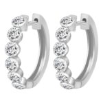 LADIES HOOP EARRINGS 1 3/4CT ROUND DIAMOND 14K WHITE GOLD - Image 4