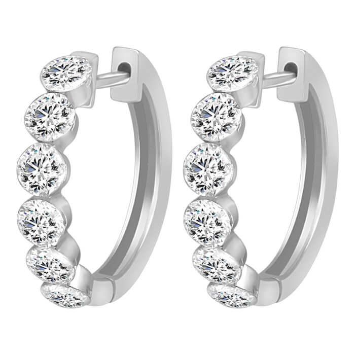 LADIES HOOP EARRINGS 1 3/4CT ROUND DIAMOND 14K WHITE GOLD - Image 4