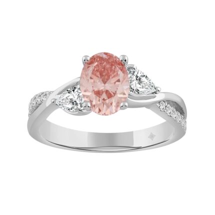 LADIES RING 1 1/2CT ROUND/OVAL/PEAR DIAMOND 14K WHITE GOLD (CENTER STONE OVAL DIAMOND 1CT)