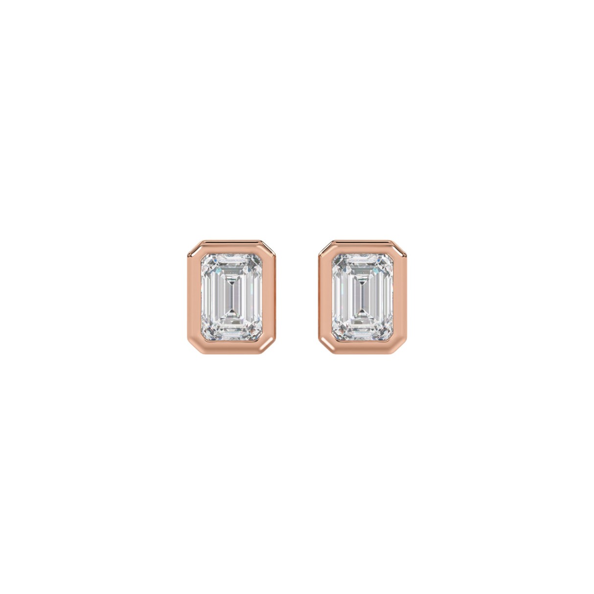 14K ROSE GOLD 1.00CT EMERALD DIAMOND LADIES SOLITAIRE EARRINGS - Image 1