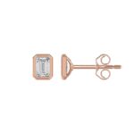 14K ROSE GOLD 1.00CT EMERALD DIAMOND LADIES SOLITAIRE EARRINGS - Image 2