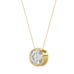 LADIES SOLITAIRE PENDANT 1CT ROUND DIAMOND 14K YELLOW GOLD WITH CHAIN - Image 3