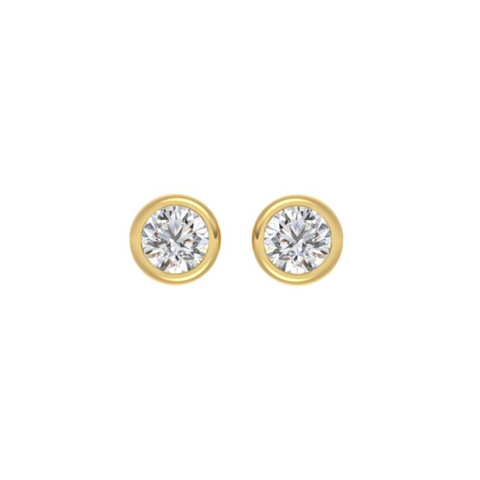 LADIES SOLITAIRE EARRINGS 2CT ROUND DIAMOND 14K YELLOW GOLD - Image 1