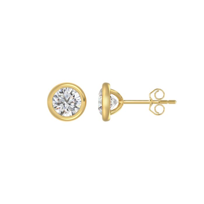 LADIES SOLITAIRE EARRINGS 2CT ROUND DIAMOND 14K YELLOW GOLD - Image 2