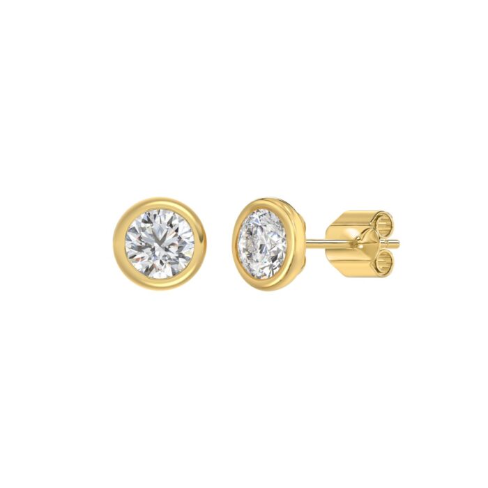 LADIES SOLITAIRE EARRINGS 2CT ROUND DIAMOND 14K YELLOW GOLD - Image 3