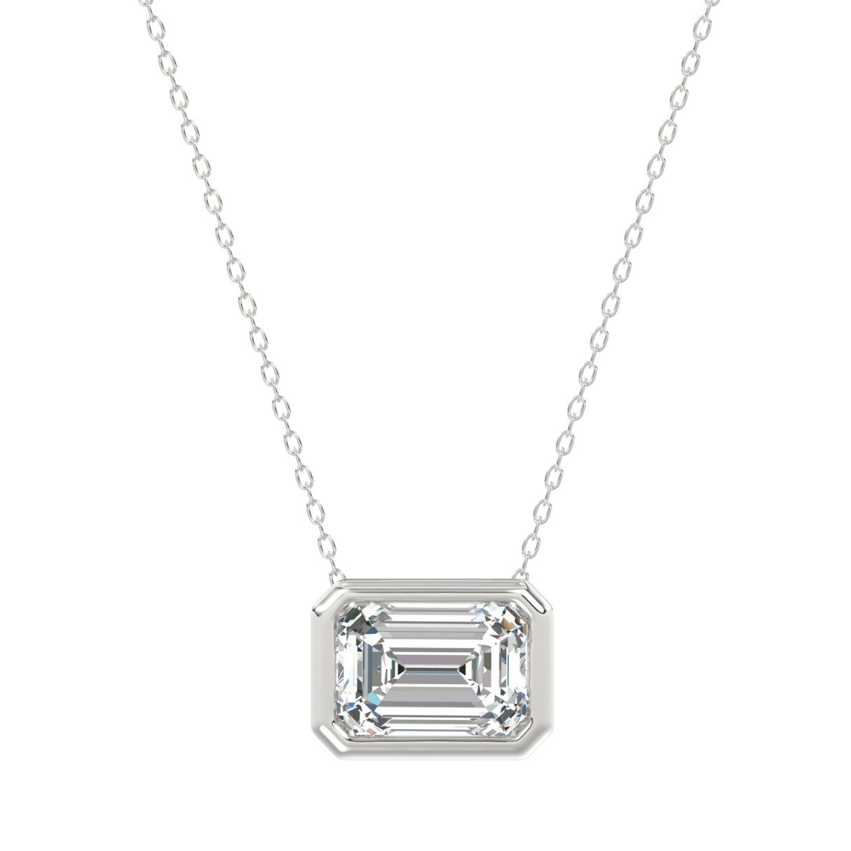 LADIES SOLITAIRE PENDANT 1CT EMERALD DIAMOND 14K WHITE GOLD WITH CHAIN - Image 1