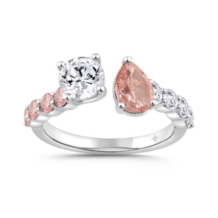 LADIES RING 2 1/4CT ROUND/PEAR DIAMOND 14 K WHITE GOLD (CENTER STONE ROUND/PEAR DIAMOND 3/4CT 3/4CT )