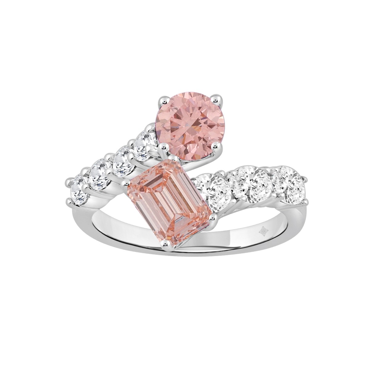 ETERNAL BLUSH COLLECTION LADIES RING 2 3/4CT ROUND/OVAL/EMERALD DIAMOND 14K WHITE GOLD (CENTER STONE PINK ROUND/EMERALD DIAMOND 3/4CT 1CT) - Image 1