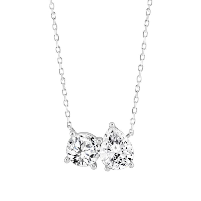 LADIES NECKLACE 1 1/2CT ROUND/PEAR DIAMOND 14K WHITE GOLD - Image 1