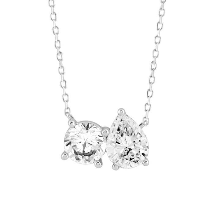 LADIES NECKLACE 1 1/2CT ROUND/PEAR DIAMOND 14K WHITE GOLD - Image 4