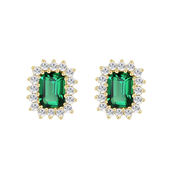 14K YELLOW GOLD 2 5/8CT ROUND/EMERALD DIAMOND LADIES EARRING (CENTER STONE EMERALD DIAMOND 2CT) - Image 1