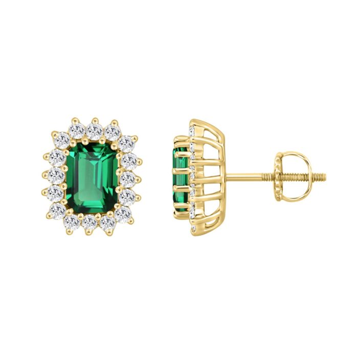 14K YELLOW GOLD 2 5/8CT ROUND/EMERALD DIAMOND LADIES EARRING (CENTER STONE EMERALD DIAMOND 2CT) - Image 3