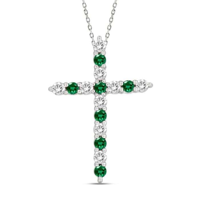 14K WHITE GOLD 3/4CT ROUND DIAMOND LADIES PENDANT (CENTER STONE GREEN EMERALD ROUND DIAMOND 3/8CT) - Image 1