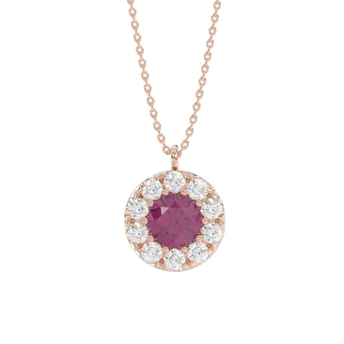 LADIES PENDANT 1/4CT ROUND/RUBY DIAMOND 14K ROSE GOLD (CENTER STONE ROUND DIAMOND 5/8CT ) - Image 1