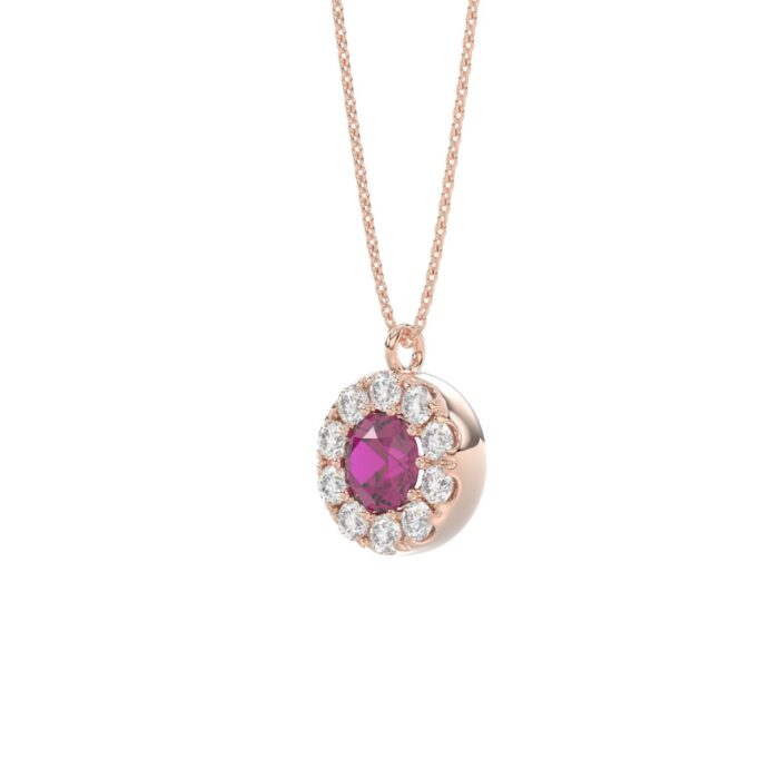 LADIES PENDANT 1/4CT ROUND/RUBY DIAMOND 14K ROSE GOLD (CENTER STONE ROUND DIAMOND 5/8CT ) - Image 3