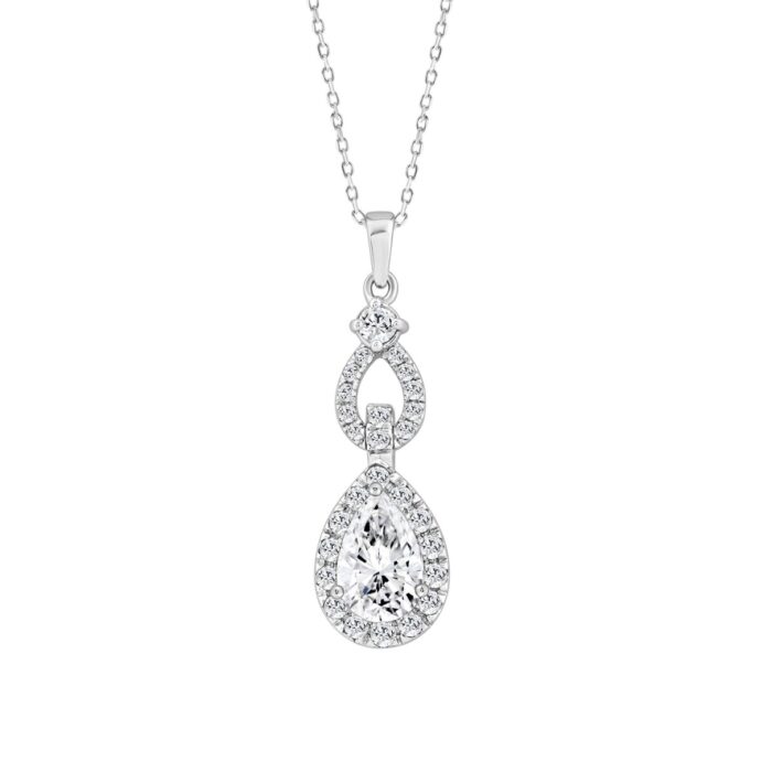 LADIES PENDANT 1 1/2CT ROUND/PEAR DIAMOND 14K WHITE GOLD - Image 1