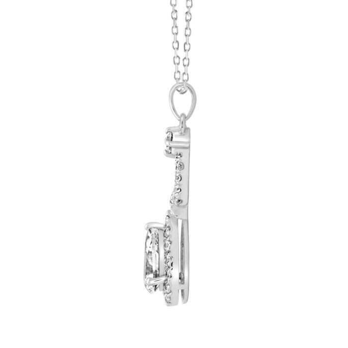 LADIES PENDANT 1 1/2CT ROUND/PEAR DIAMOND 14K WHITE GOLD - Image 2