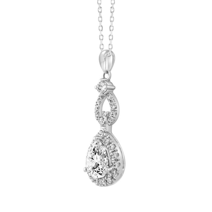 LADIES PENDANT 1 1/2CT ROUND/PEAR DIAMOND 14K WHITE GOLD - Image 3