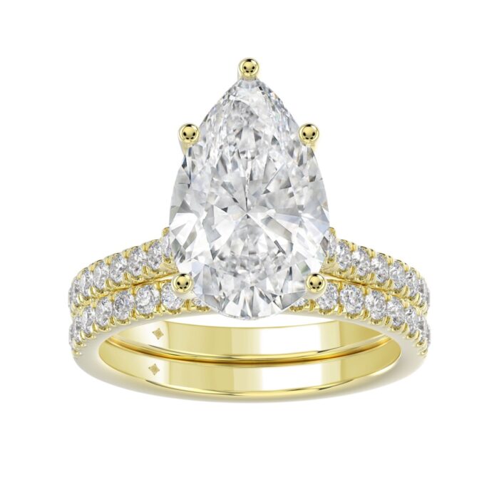 14K YELLOW GOLD 4 1/2CT ROUND/PEAR DIAMOND LADIES BRIDAL SET (CENTER STONE PEAR DIAMOND 4CT) - Image 1