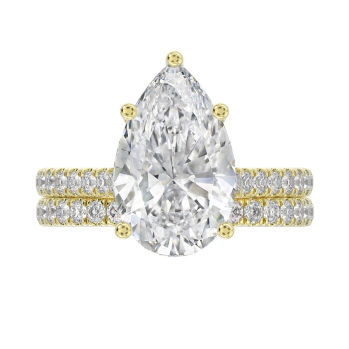14K YELLOW GOLD 4 1/2CT ROUND/PEAR DIAMOND LADIES BRIDAL SET (CENTER STONE PEAR DIAMOND 4CT) - Image 5