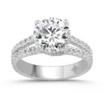 LADIES RING 3 1/2CT ROUND DIAMOND 14K WHITE GOLD (CENTER STONE ROUND DIAMOND 3CT )
